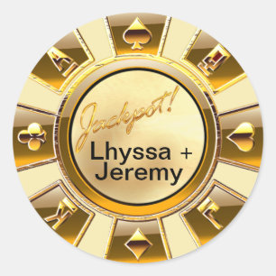 Las Vegas Jackpot Casino Chip zand / goud Ronde Sticker