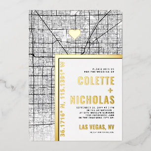 Las Vegas Liefde Locator   Stad thema bruiloft Folie Uitnodiging