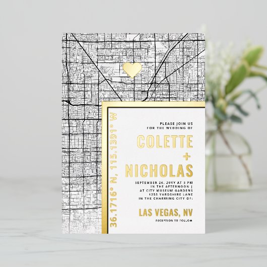 Las Vegas Liefde Locator | Stad thema bruiloft Folie Uitnodiging (Staand Voorkant)