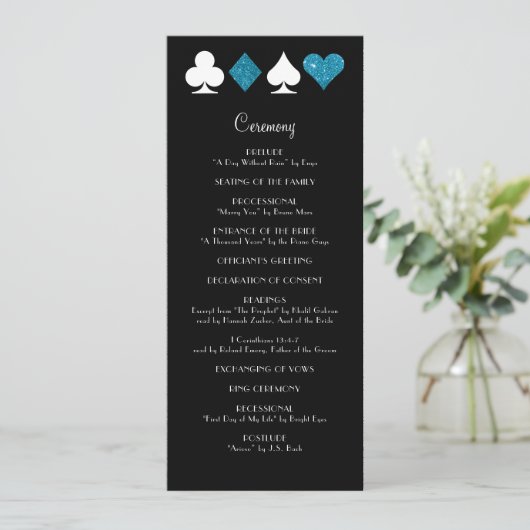 Las Vegas Malibu Blue Glitter Wedding Program Programma (Staand voorkant)