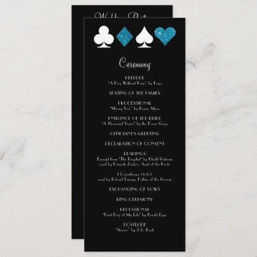 Las Vegas Malibu Blue Glitter Wedding Program Programma (Voorkant / Achterkant)