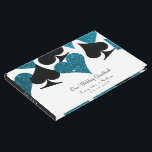 Las Vegas Malibu Blue Parties scintillant Livre d'<br><div class="desc">Ce livre d'hôtes à couverture rigide présente une élégante typographie et des graphiques de costumes de cartes en parties scintillant noir et bleu turquoise. Parfait pour un mariage de Las Vegas glitzy ou une petite cérémonie dans une petite chapelle au large de la bande, bienvenue à la réception avec un...</div>