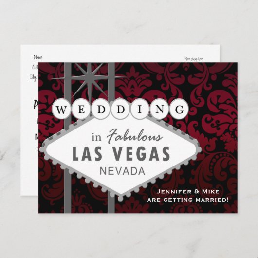 LAS VEGAS MARIAGE Damask Enregistrer la date Carte (Devant / Derrière)
