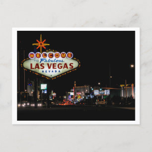 Las Vegas nachtelijke straatscène met bord Briefkaart