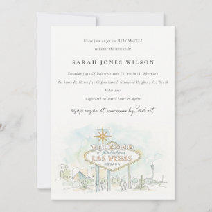 Las Vegas Nevada Aquarel Landschap Baby Shower Kaart