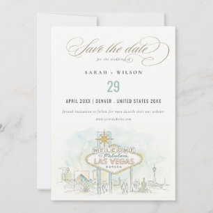 Las Vegas Nevada Aquarel Landschap Bruiloft Save The Date