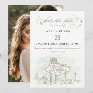 Las Vegas Nevada Aquarel Landschap Trouwfoto Save The Date