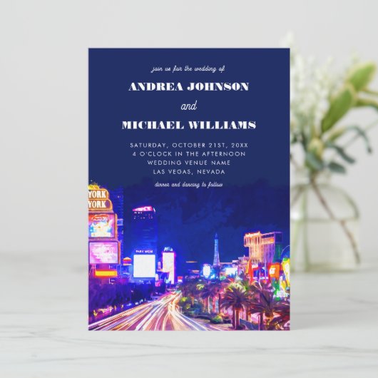 Las Vegas Nevada City skyline bestemming bruiloft Kaart (Staand voorkant)