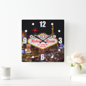Las Vegas Night Style Jouw tekst Square Wall klok (Huis)