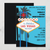 Las Vegas Palms Blue Tall Casino Party Invitation (Devant / Derrière)