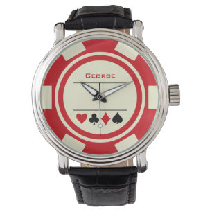 Las Vegas Poker Chip Casino Off White Red Horloge
