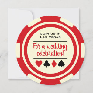 Las Vegas Poker Chip Red en White Wedding Kaart