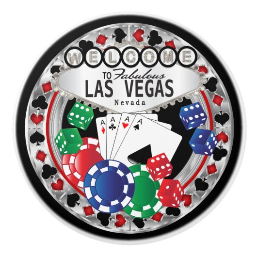 Las Vegas Poker Design - Silver Keramische Knop (Voorkant)