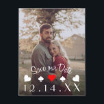 Las Vegas Poker Enregistrer la date Carte postale<br><div class="desc">Enregistrez la carte postale photo Date pour un mariage ou un amoureux du poker de Las Vegas ! Front a personnalisable modèle photo et date. Détails de l'emplacement sur le dos. Le placement du timbre et la ligne centrale sont facultatifs. "clear" to remove,  ou "customisez-le" to add your own.</div>