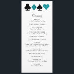 Las Vegas Programme de mariage de Parties scintill<br><div class="desc">Elégant texte est facilement personnalisé sur ce format chic et maigre,  Vegas programme de mariage. Le noir et le blanc se sentent sophistiqués lorsqu'il est accentué avec parties scintillant turquoise et costume de carte noire.</div>
