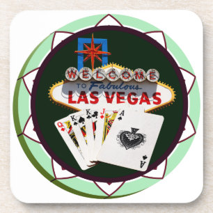 Las Vegas Sign. en twee Kings Poker Chip Bier Onderzetter