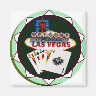 Las Vegas Sign. en twee Kings Poker Chip Magneet