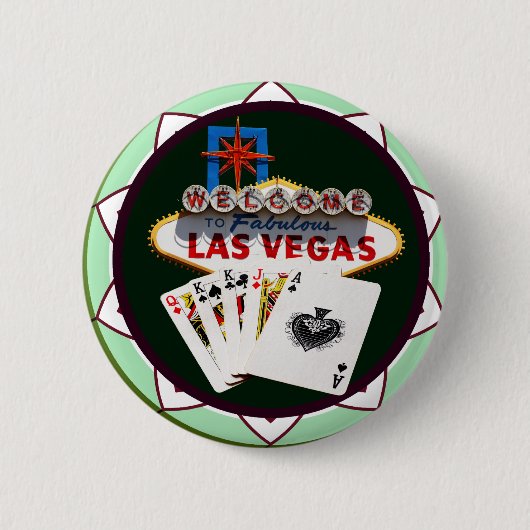 Las Vegas Sign. & Kaarten Poker Chip Ronde Button 5,7 Cm (Voorkant)