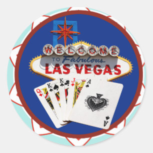 Las Vegas Sign. & Kaarten Poker Chip Ronde Sticker