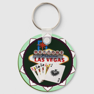 Las Vegas Sign. & Kaarten Poker Chip Sleutelhanger
