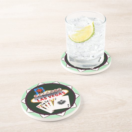 Las Vegas Sign Poker Chip Zandsteen Onderzetter (Zijkant)