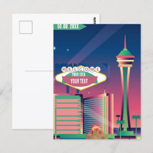 Las Vegas Silhouette Printbaar, Stadsgezicht Lijn Briefkaart