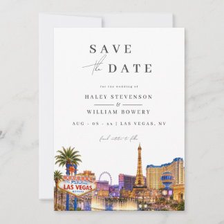 Las Vegas Silhouette Watercolor Bestemming Foto Save The Date