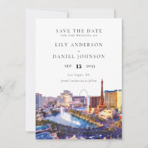 Las Vegas Silhouette Watercolor Foto Trouwkaart Save The Date