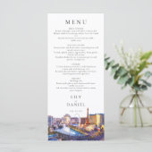 Las Vegas Skyline Watercolor Destination Wedding Menu (Staand voorkant)
