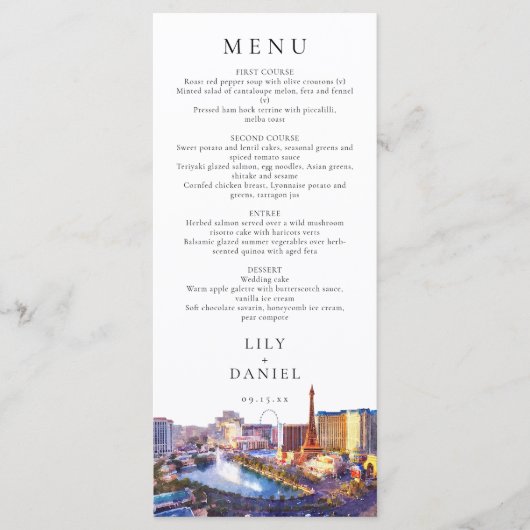 Las Vegas Skyline Watercolor Destination Wedding Menu (Voorkant)
