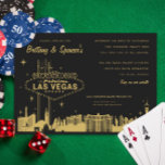 Las Vegas Strip Faire-part de mariage noir et or<br><div class="desc">Illustration de la bande de Las vegas en couleur personnalisée sur arrière - plan de couleur personnalisé. La couleur graphique est modifiable</div>