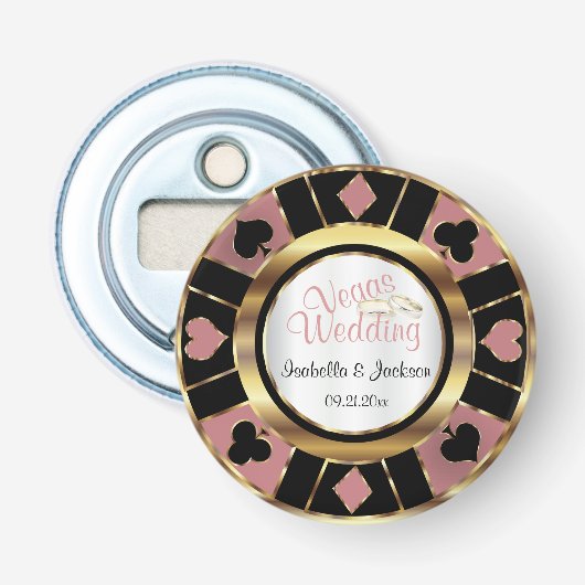 Las Vegas Styled Wedding Dusty Roos Gold Button Flesopener (Voorkant)