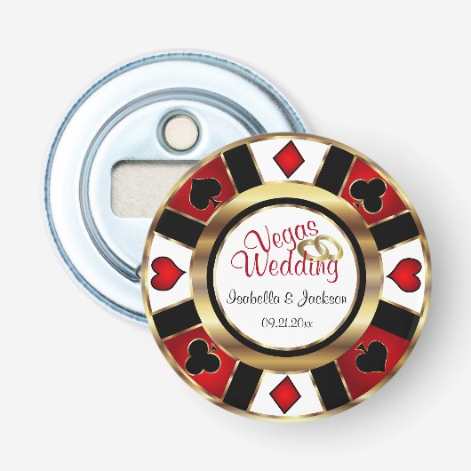Las Vegas Styled Wedding - Gold, White en Red Button Flesopener (Voorkant)