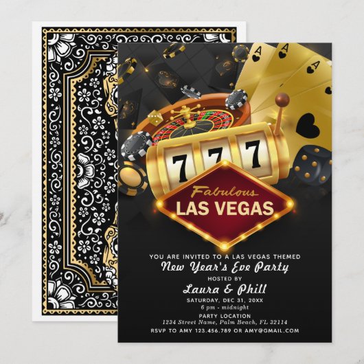 Las Vegas thema oudejaarsfeest Kaart (Voorkant / Achterkant)