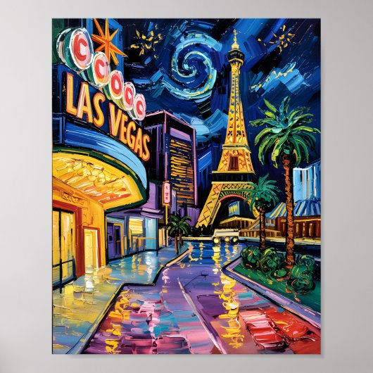Las Vegas Travel Van Gogh Style Casino Night City Poster (Voorkant)