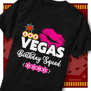 Las Vegas Verjaardag Squad 2026 Trip Roze Lippen S T-shirt