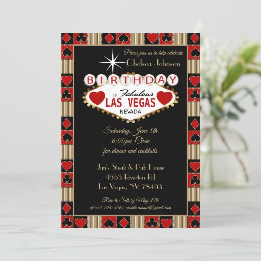 Las Vegas Verjaardag viering | Uitnodiging voor fe (Staand voorkant)