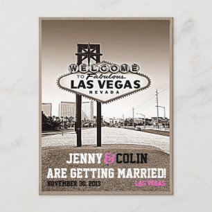 Las Vegas Vintage Trouwfoto Save The Date Aankondigingskaart