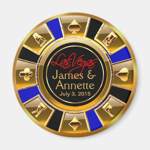 Las Vegas VIP Blue Gold Black Casino Chip Favor Magneet