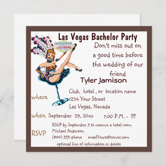 Las Vegas vrijgezellenfeest showgirl Kaart (Voorkant / Achterkant)