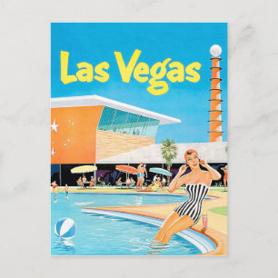 Las Vegas, vrouw bij het zwembad, vintage, reizen Briefkaart