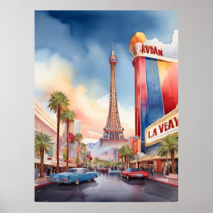 Las Vegas watercolor kunst Poster