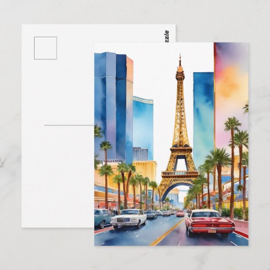 Las Vegas waterverf kunst Briefkaart (Voorkant / Achterkant)