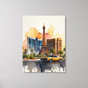 Las Vegas waterverf kunst Canvas Afdruk