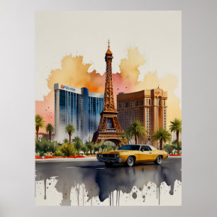 Las Vegas waterverf kunst Poster