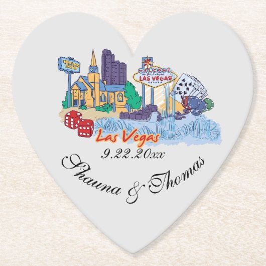 Las Vegas Wedding Custom Heart Paper Onderzetter (Voorkant)