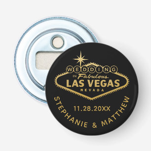 Las Vegas Wedding Date Favor Magnetic Button Flesopener