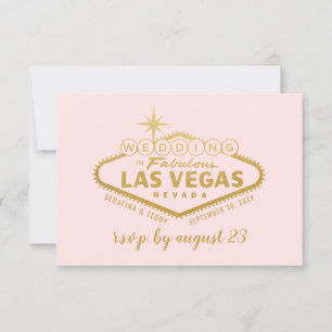 Las Vegas Wedding Elegant Pink Gold RSVP Kaartje