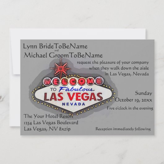 Las Vegas Wedding Invite Silver Gray Kaart (Voorkant)