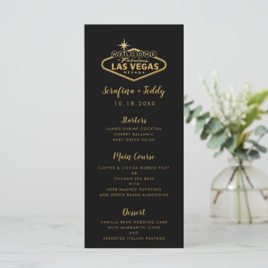 Las Vegas Wedding Menu Gold Black (Staand voorkant)